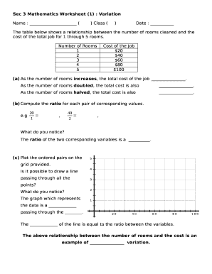 Sec 3 Mathematics Worksheet (1) : Variation