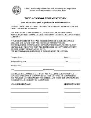 BOND ACKNOWLEDGEMENT FORM