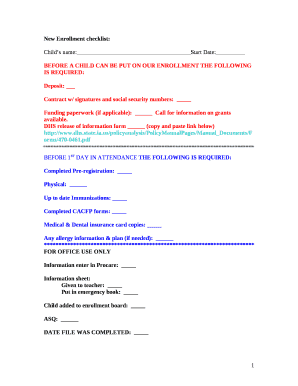 New Enrollment checklist: