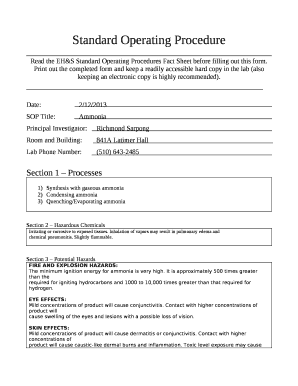 Read the EH&S Standard Operating Procedures Fact Sheet before filling out this form