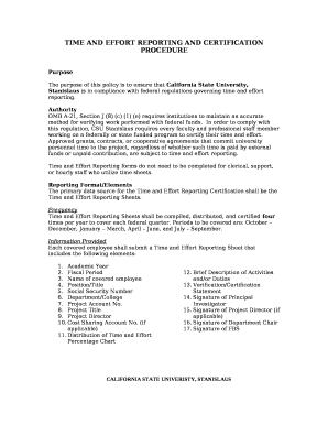 TIME AND EFFORT REPORTING AND CERTIFICATION PROCEDURE