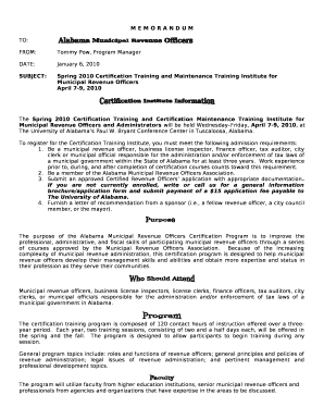 SUBJECT:Spring 2010 Certification Training and Maintenance Training Institute for Municipal Revenue Officers