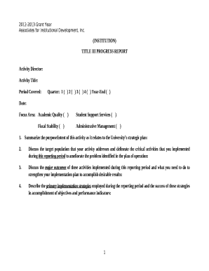 TITLE III PROGRESS REPORT