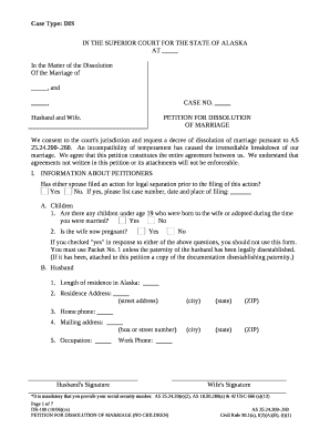 We consent to the court's jurisdiction and request a decree of dissolution of marriage pursuant to AS 25