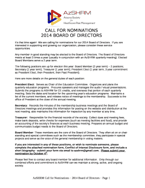We are calling for nominations for our 2014 Board of Directors