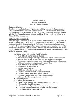 The Town of Waterfords Finance Department is soliciting proposals for the purchase and installation of a financial accounting software solution