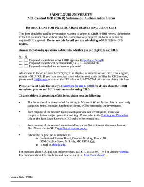 NCI Central IRB (CIRB) Submission Authorization Form
