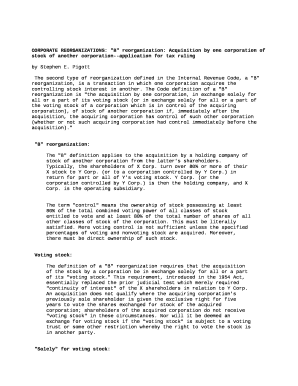 CORPORATE REORGANIZATIONS: "B" reorganization: Acquisition by one corporation of stock of another corporation--application for tax ruling