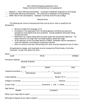 2014 ASHE Scholarship Application Form