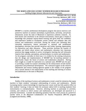 THE MARYLAND EDUCATORS SUMMER RESEARCH PROGRAM