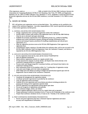 This Agreement, made on , 2000, on behalf of the SIGAda 2000 Conference between the Association for Computing Machinery (ACM) of 1515 Broadway, New York, NY 10036, and Registration Systems Lab, Inc