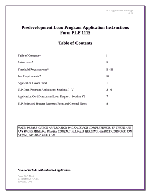 Predevelopment Loan Program Application Instructions