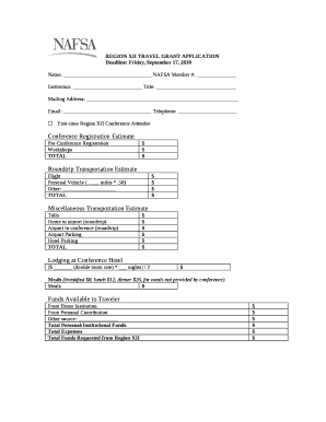 REGION XII TRAVEL GRANT APPLICATION