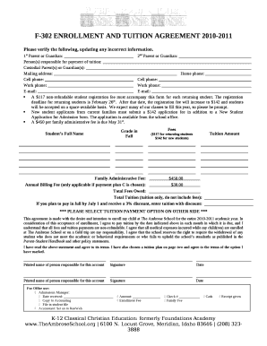 F-302 ENROLLMENT AND TUITION AGREEMENT 2010-2011