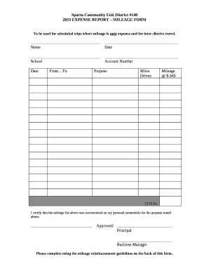 To be used for scheduled trips where mileage is only expense and for inter-district travel