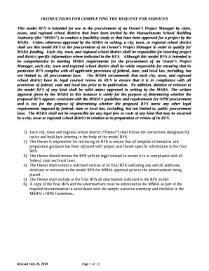 This model RFS is intended for use in the procurement of an Owners Project Manager by cities, towns, and regional school districts that have been invited by the Massachusetts School Building Authority (the MSBA) to conduct a feasibility