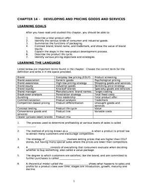 CHAPTER 14 DEVELOPING AND PRICING GOODS AND SERVICES