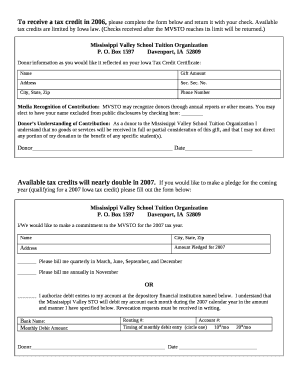 To receive a tax credit in 2006, please complete the form below and return it with your check