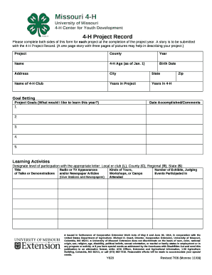 A story is to be submitted with the 4-H Project Record