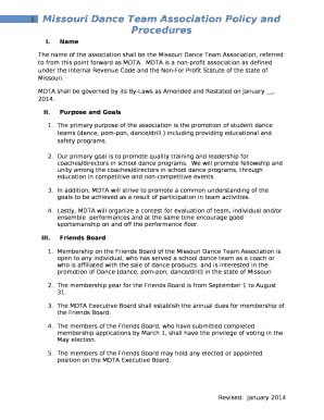 The name of the association shall be the Missouri Dance Team Association, referred to from this point forward as MDTA