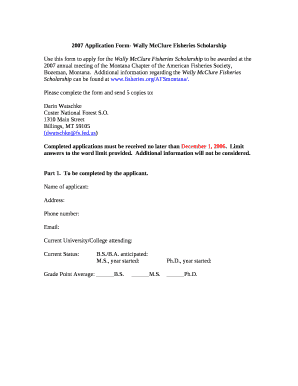 2007 Application Form- Wally McClure Fisheries Scholarship