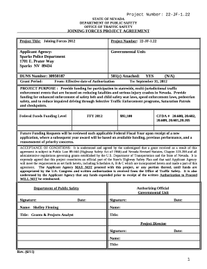 JOINING FORCES PROJECT AGREEMENT