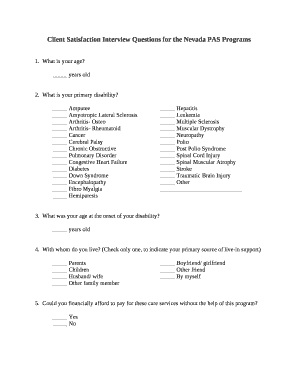 Client Satisfaction Interview Questions for the Nevada PAS Programs