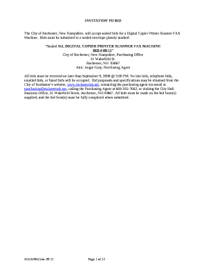 The City of Rochester, New Hampshire, will accept sealed bids for a Digital Copier Printer Scanner FAX Machine