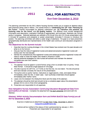 The planning committee for the 2011 Maine Nursing Summit invites you to submit an abstract about best practices being used in Maine