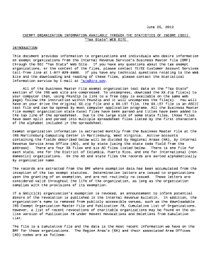 EXEMPT ORGANIZATION INFORMATION AVAILABLE THROUGH THE STATISTICS OF INCOME (SOI)