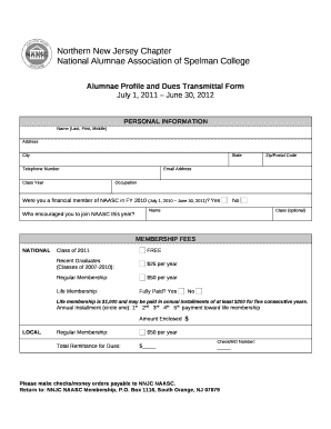 Alumnae Profile and Dues Transmittal Form