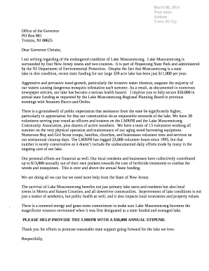 I am writing regarding of the endangered condition of Lake Musconetcong