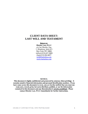 CLIENT DATA SHEET: