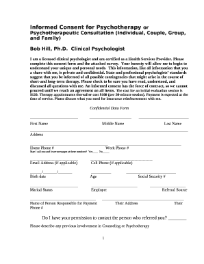 Informed Consent for Psychotherapy or Psychotherapeutic Consultation (Individual, Couple, Group, and Family)