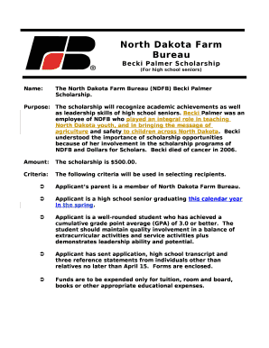 Name:The North Dakota Farm Bureau (NDFB) Becki Palmer Scholarship