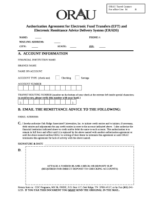 Authorization Agreement for Electronic Fund Transfers (EFT) and Electronic Remittance Advice Delivery System (ERADS)