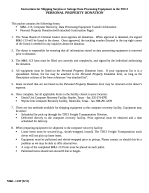 Instructions for Shipping Surplus or Salvage Data Processing Equipment to the TDCJ