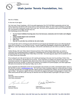 The Utah Junior Tennis Foundation, a 501c3 non profit organization (Tax ID 87-0457864) in partnership with the Utah Tennis Association will hold the 19th Annual Janet M