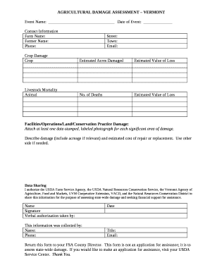 AGRICULTURAL DAMAGE ASSESSMENT VERMONT