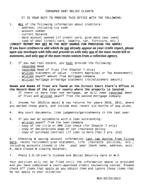 CONSUMER DEBT RELIEF CLIENTS