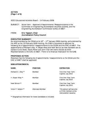 SUBJECT:Action Item Approval of Appointments / Reappointments to the Committee on Engineering Accreditation Activities (CEAA), and the Engineering Accreditation Commission (EAC) of ABET