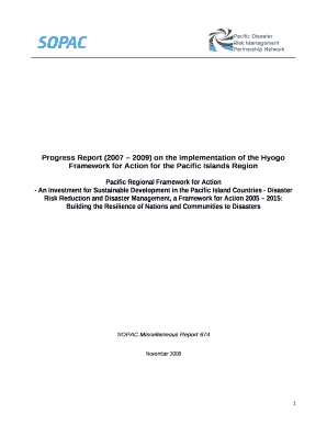 Progress Report (2007 2009) on the Implementation of the Hyogo Framework for Action for the Pacific Islands Region