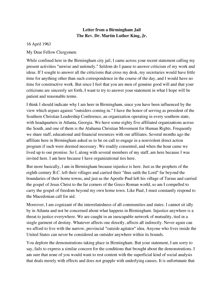 Fillable Online Letter from a Birmingham Jail Fax Email Print - pdfFiller