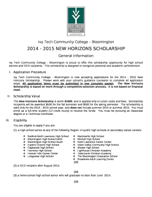 Ivy Tech Community College - Bloomington is proud to offer this scholarship opportunity for high school seniors and GED recipients