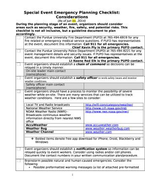 Special Event Emergency Planning Checklist: Considerations