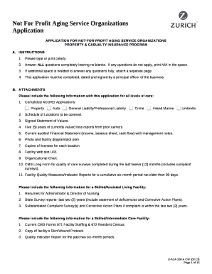 APPLICATION FOR NOT-FOR-PROFIT AGING SERVICE ORGANIZATIONS