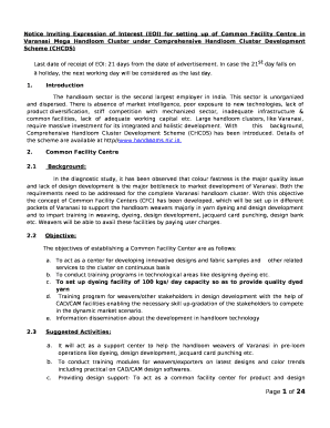 Notice Inviting Expression of Interest (EOI) for setting up of Common Facility Centre in Varanasi Mega Handloom Cluster under Comprehensive Handloom Cluster Development Scheme (CHCDS)