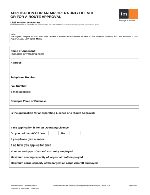 APPLICATION FOR AN AIR OPERATING LICENCE