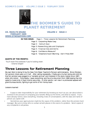 IN THIS ISSUE:Page 1:Three Lessons for Retirement Planning