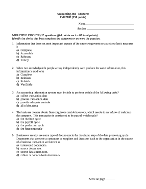 Multiple choice (15 questions 4 points each 60 total points)